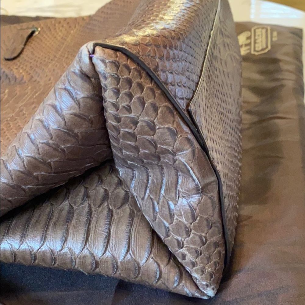 Coach Embossed Leather Python Handbag Chocolate - image 5